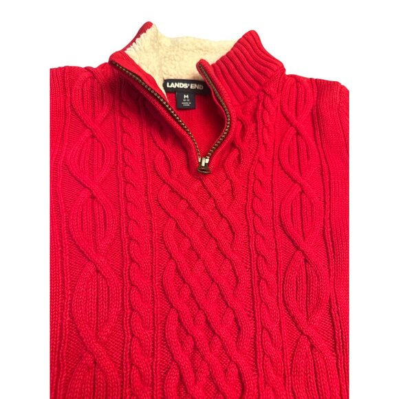 Lands End M Red Cable Knit Half-Zip Sweater - Picture 3 of 6